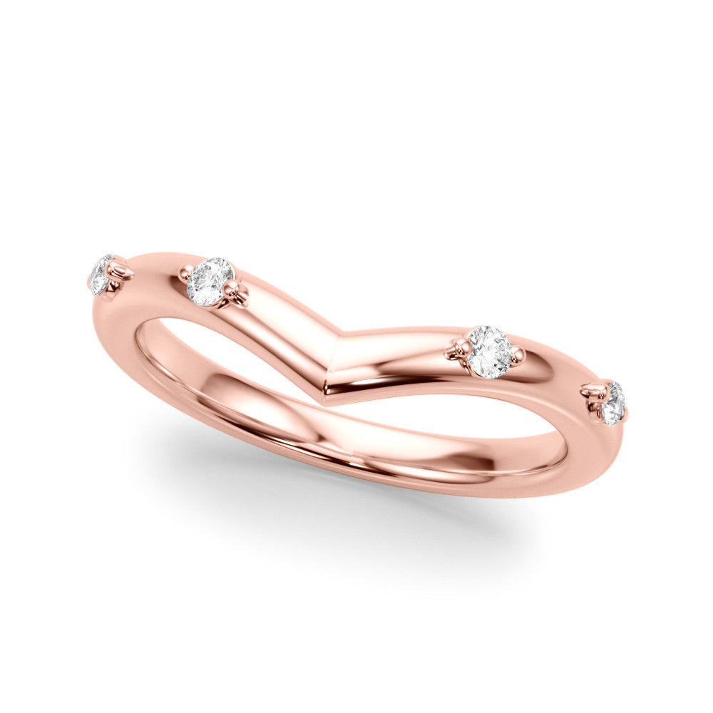 Rose gold Diamond Chevron Band with Round Stones and Prong Setting 1