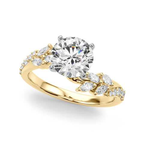 Yellow gold Round Solitaire Marquise Twist Band with Six-Prong Setting