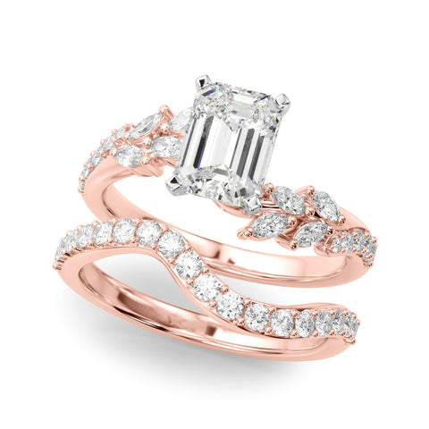 Rose gold Emerald Solitaire Marquise Twist Band with Six-Prong Setting