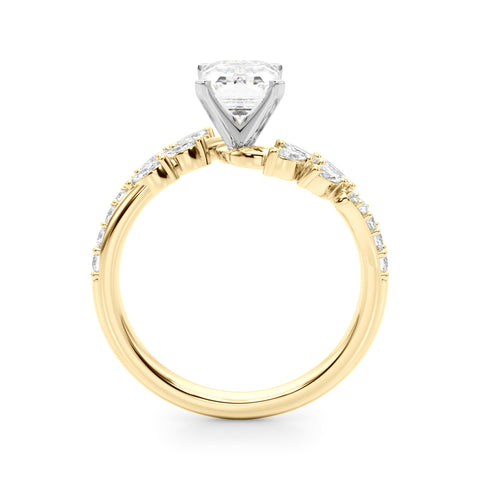 Yellow gold Emerald Solitaire Marquise Twist Band with Six-Prong Setting