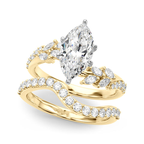 Yellow gold Marquise Solitaire Marquise Twist Band with Six-Prong Setting