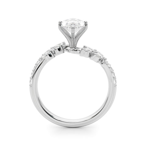 White gold Marquise Solitaire Marquise Twist Band with Six-Prong Setting