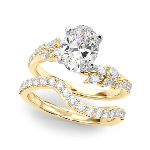 Yellow gold Oval Solitaire Marquise Twist Band with Six-Prong Setting