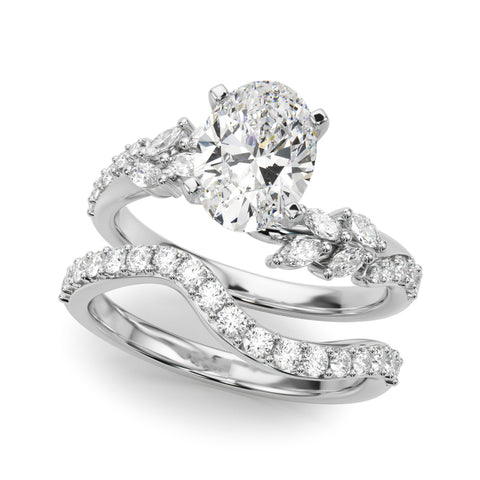 White gold Oval Solitaire Marquise Twist Band with Six-Prong Setting