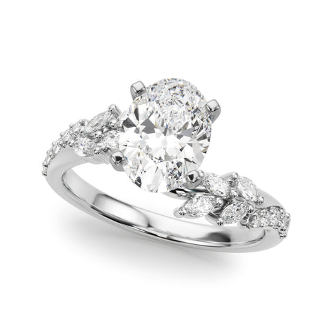 White gold Oval Solitaire Marquise Twist Band with Six-Prong Setting