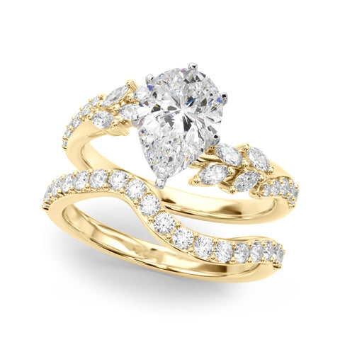 Yellow gold Pear Solitaire Marquise Twist Band with Six-Prong Setting