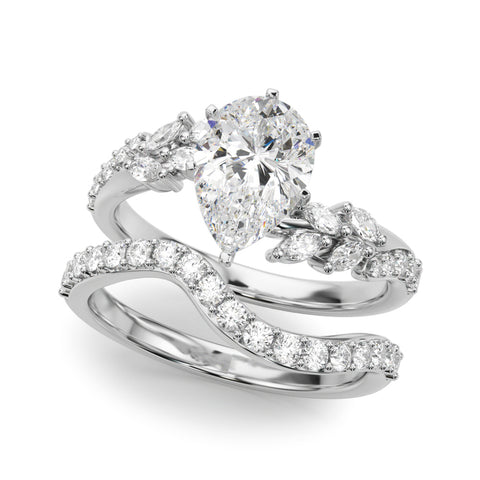 White gold Pear Solitaire Marquise Twist Band with Six-Prong Setting