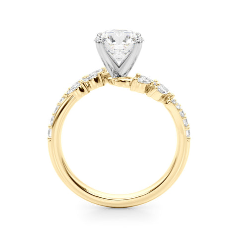 Yellow gold Round Solitaire Marquise Twist Band with Six-Prong Setting