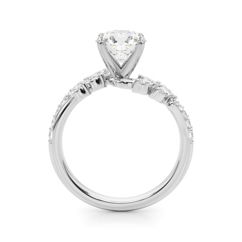 White gold Round Solitaire Marquise Twist Band with Six-Prong Setting