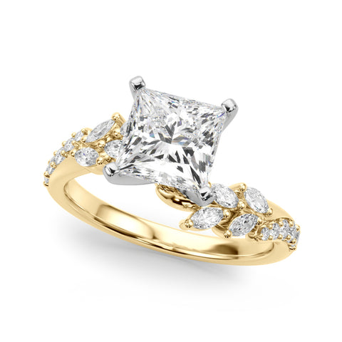 Yellow gold Princess Solitaire Marquise Twist Band with Six-Prong Setting