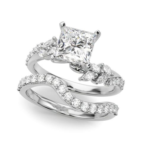 White gold Princess Solitaire Marquise Twist Band with Six-Prong Setting