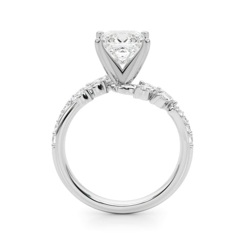 White gold Princess Solitaire Marquise Twist Band with Six-Prong Setting