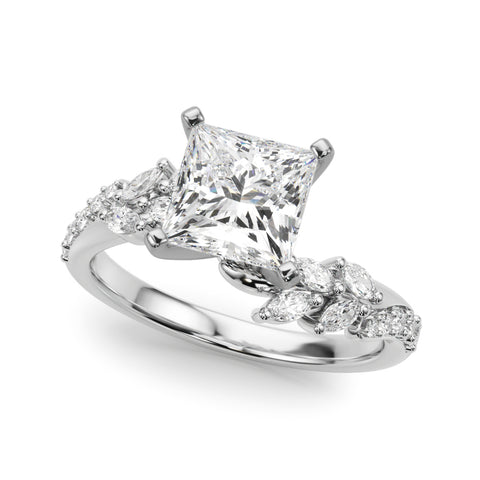 White gold Princess Solitaire Marquise Twist Band with Six-Prong Setting