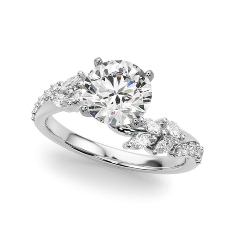 White gold Round Solitaire Marquise Twist Band with Six-Prong Setting