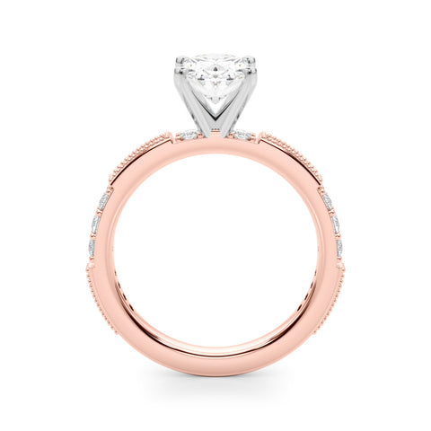 Rose gold Oval Solitaire with Pavé Band and Four-Prong Setting