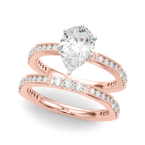 Rose gold Pear Solitaire with Pavé Band and Four-Prong Setting