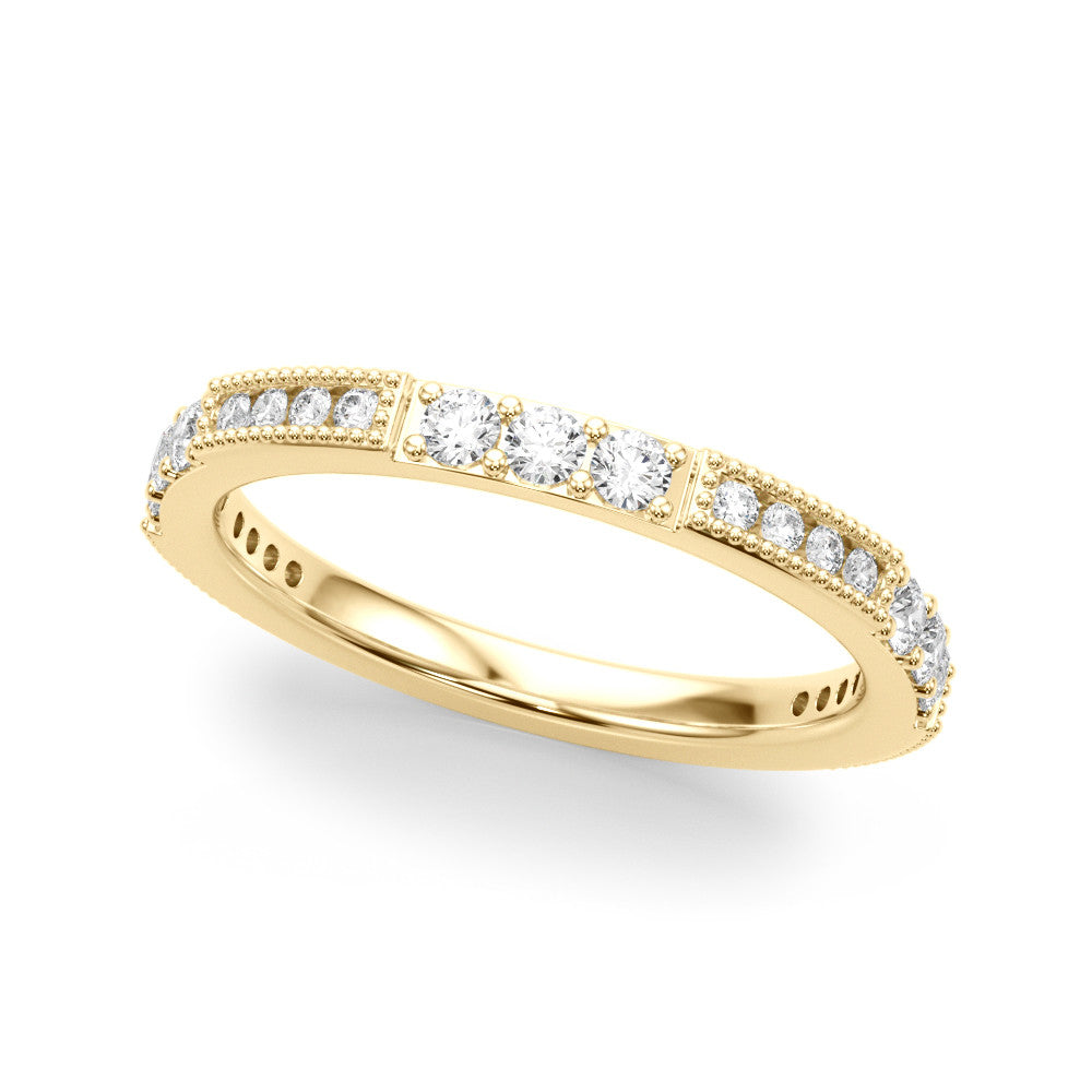 Yellow gold Milgrain Round Diamond Pavé Channel Set White Gold Band 1
