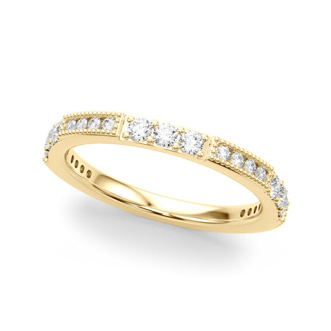 Yellow gold Milgrain Round Diamond Pavé Channel Set White Gold Band 1