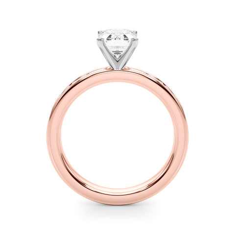 Rose gold Emerald Solitaire Diamond Ring with Channel-Set Baguette Band and Four-Prong Setting