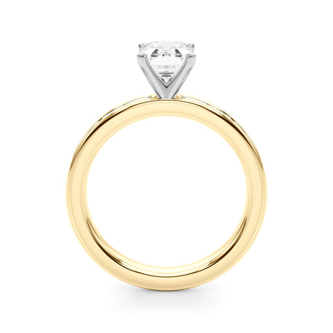 Yellow gold Emerald Solitaire Diamond Ring with Channel-Set Baguette Band and Four-Prong Setting