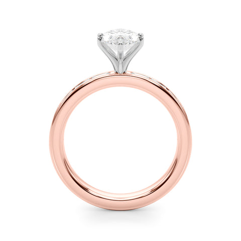 Rose gold Marquise Solitaire Diamond Ring with Channel-Set Baguette Band and Four-Prong Setting