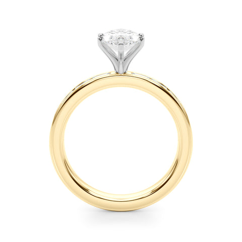 Yellow gold Marquise Solitaire Diamond Ring with Channel-Set Baguette Band and Four-Prong Setting