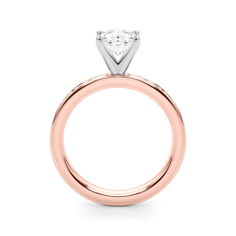 Rose gold Oval Solitaire Diamond Ring with Channel-Set Baguette Band and Four-Prong Setting