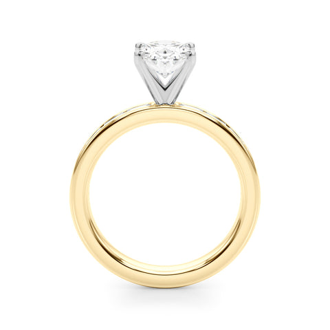 Yellow gold Oval Solitaire Diamond Ring with Channel-Set Baguette Band and Four-Prong Setting