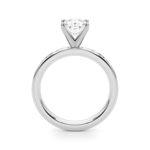 White gold Oval Solitaire Diamond Ring with Channel-Set Baguette Band and Four-Prong Setting