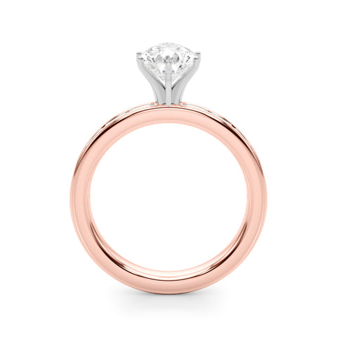 Rose gold Pear Solitaire Diamond Ring with Channel-Set Baguette Band and Four-Prong Setting