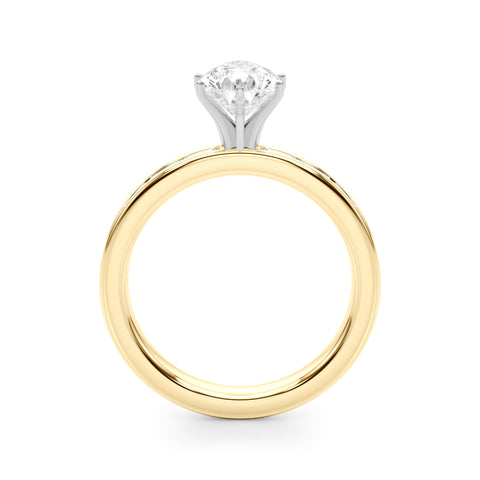 Yellow gold Pear Solitaire Diamond Ring with Channel-Set Baguette Band and Four-Prong Setting