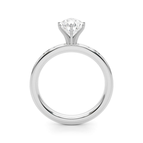 White gold Pear Solitaire Diamond Ring with Channel-Set Baguette Band and Four-Prong Setting