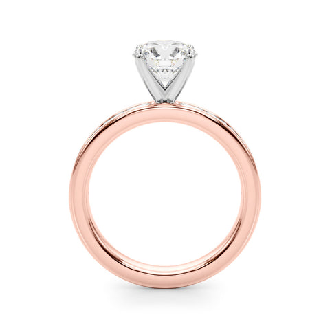 Rose gold Round Solitaire Diamond Ring with Channel-Set Baguette Band and Four-Prong Setting