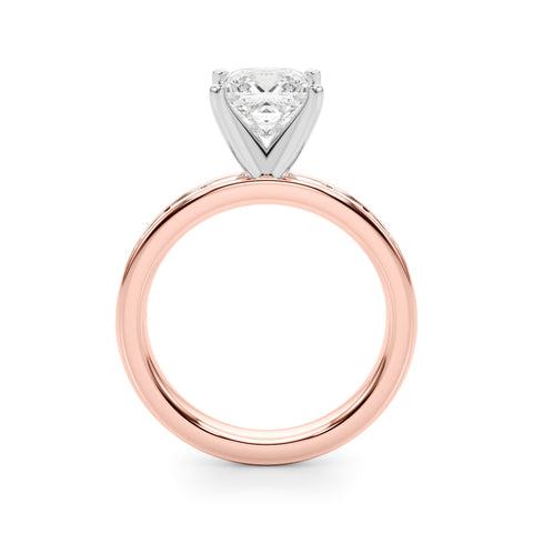 Rose gold Princess Solitaire Diamond Ring with Channel-Set Baguette Band and Four-Prong Setting