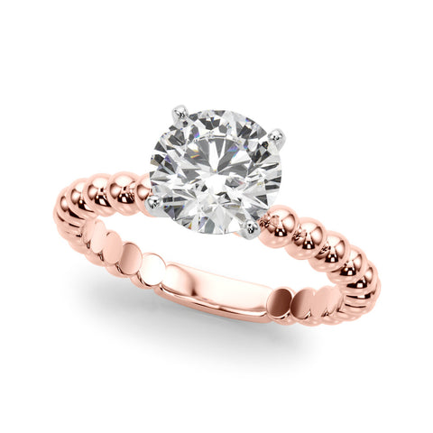 Rose gold Round Solitaire Beaded Band Prong Setting Ring