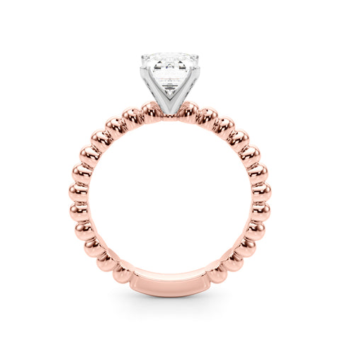 Rose gold Emerald Solitaire Beaded Band Prong Setting Ring