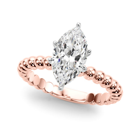 Rose gold Marquise Solitaire Beaded Band Prong Setting Ring