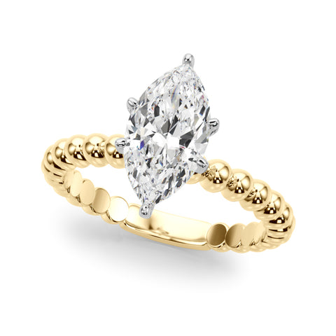 Yellow gold Marquise Solitaire Beaded Band Prong Setting Ring