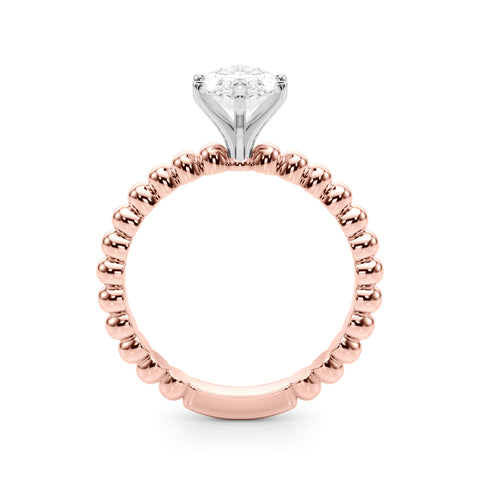 Rose gold Marquise Solitaire Beaded Band Prong Setting Ring