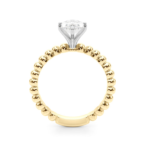 Yellow gold Marquise Solitaire Beaded Band Prong Setting Ring