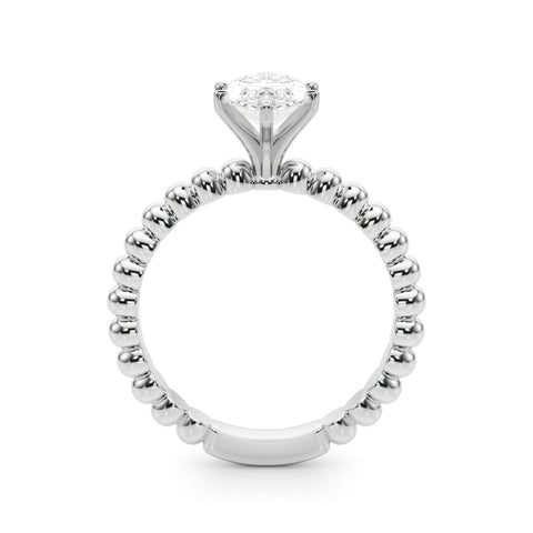 White gold Marquise Solitaire Beaded Band Prong Setting Ring