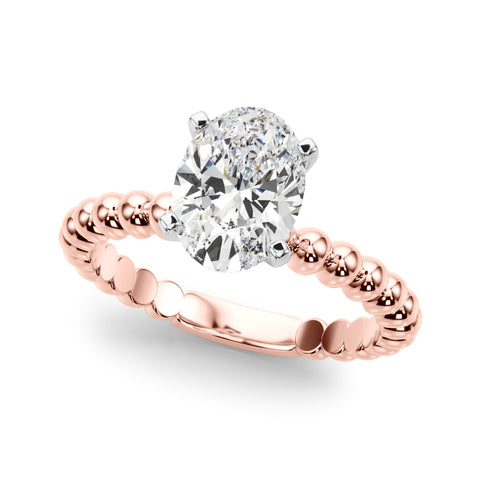 Rose gold Oval Solitaire Beaded Band Prong Setting Ring