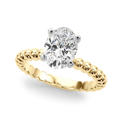 Yellow gold Oval Solitaire Beaded Band Prong Setting Ring