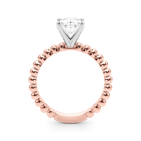 Rose gold Oval Solitaire Beaded Band Prong Setting Ring