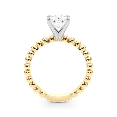 Yellow gold Oval Solitaire Beaded Band Prong Setting Ring