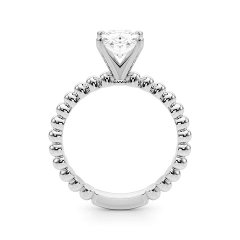 White gold Oval Solitaire Beaded Band Prong Setting Ring