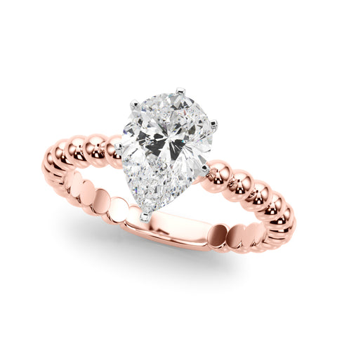 Rose gold Pear Solitaire Beaded Band Prong Setting Ring