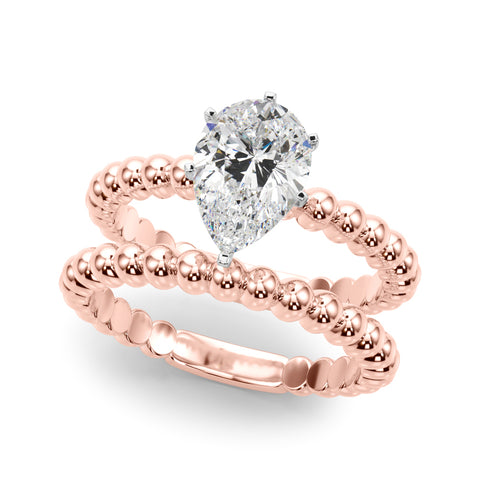 Rose gold Pear Solitaire Beaded Band Prong Setting Ring