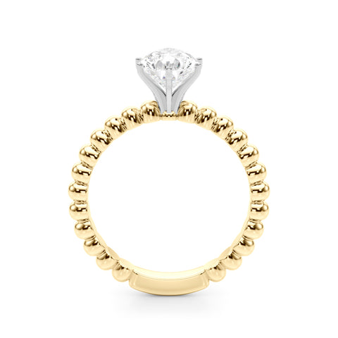 Yellow gold Pear Solitaire Beaded Band Prong Setting Ring