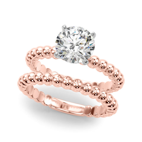 Rose gold Round Solitaire Beaded Band Prong Setting Ring